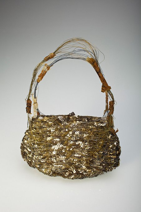 Amour, Armour,sequined evening bag, steel, brass, 
binding wire, rice paper
